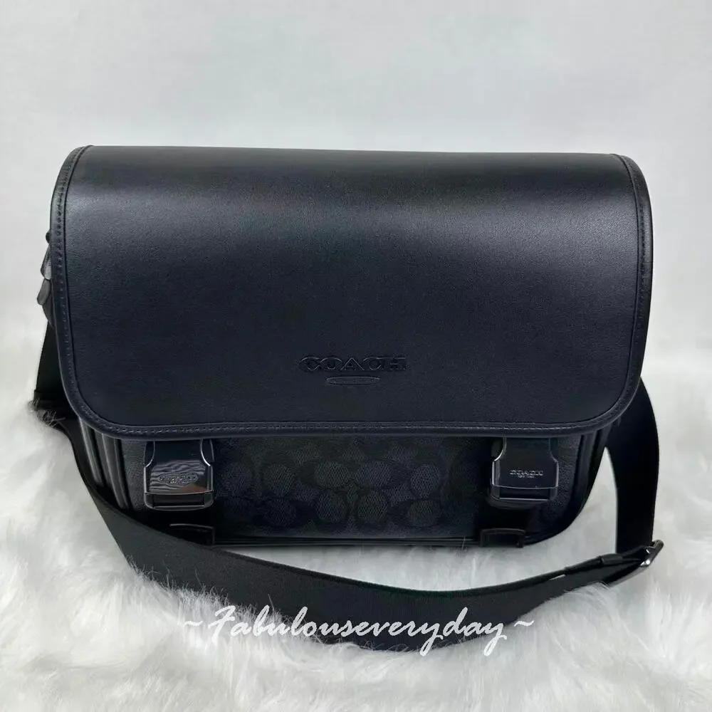 Coach Men Racer Messenger Bag In Signature Canvas Crossbody Black CT716 NWT